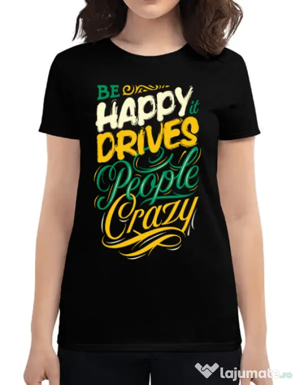 Tricou ADLER dama Be happy Negru