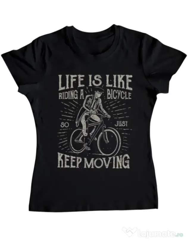 Tricou ADLER dama Life Is Like Riding A Bicycle Negru