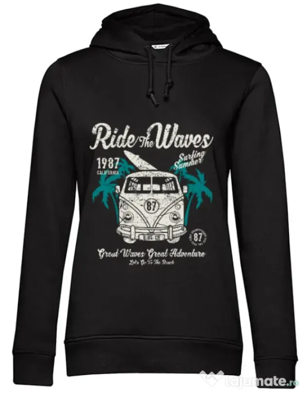 Hoodie dama cu gluga Ride The Waves Negru