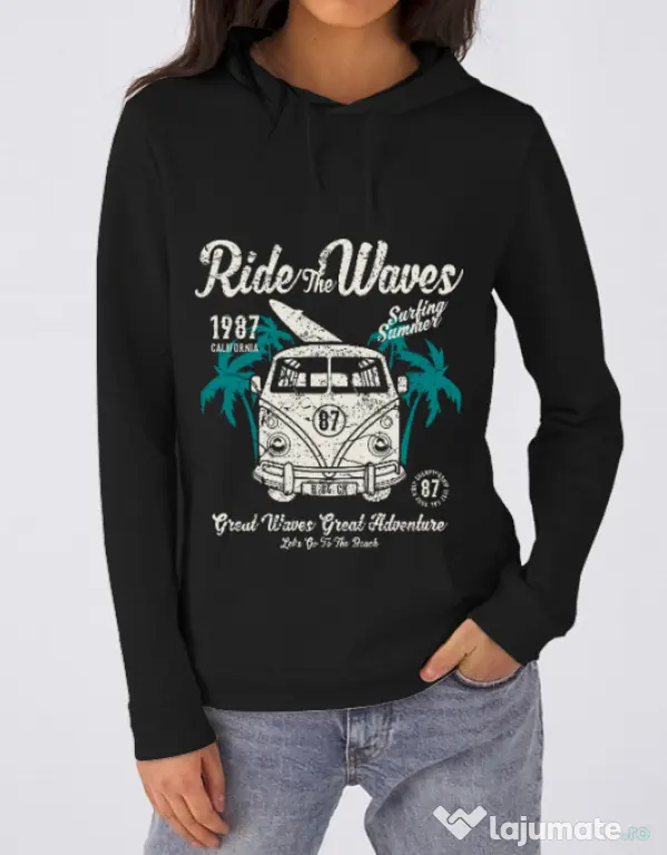 Hoodie dama cu gluga Ride The Waves Negru