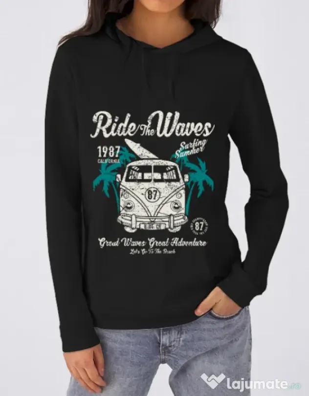 Hoodie dama cu gluga Ride The Waves Negru