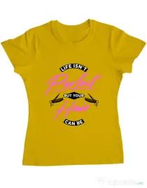 Tricou ADLER dama Life isnt perfect Galben