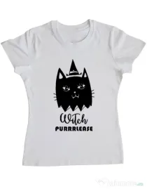 Tricou ADLER dama Witch Purrrlease Alb