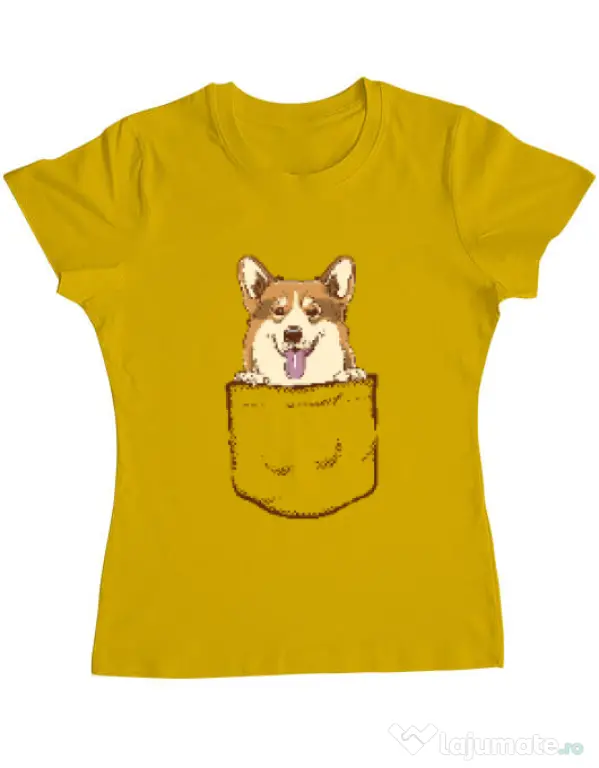 Tricou ADLER dama Corgi in The Pocket Galben
