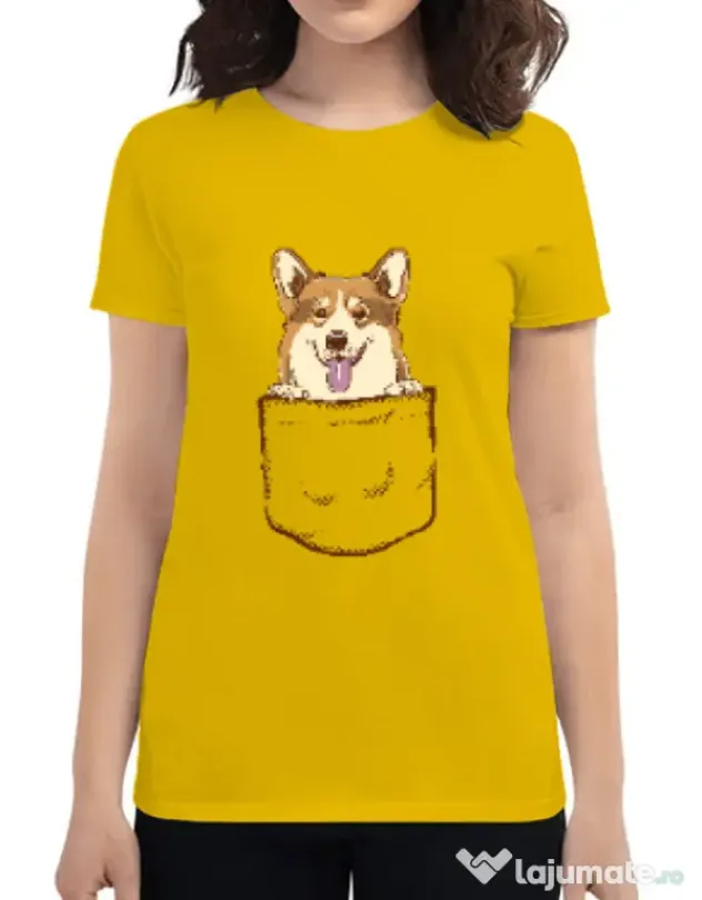 Tricou ADLER dama Corgi in The Pocket Galben