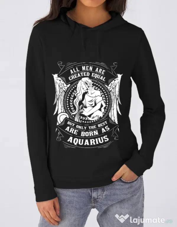 Hoodie dama cu gluga The best men are born as Aquarius Negru