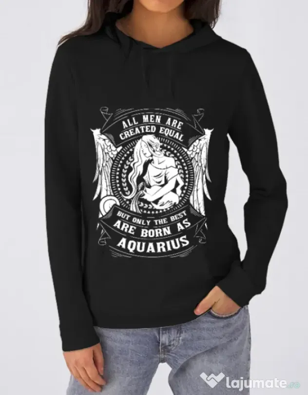 Hoodie dama cu gluga The best men are born as Aquarius Negru