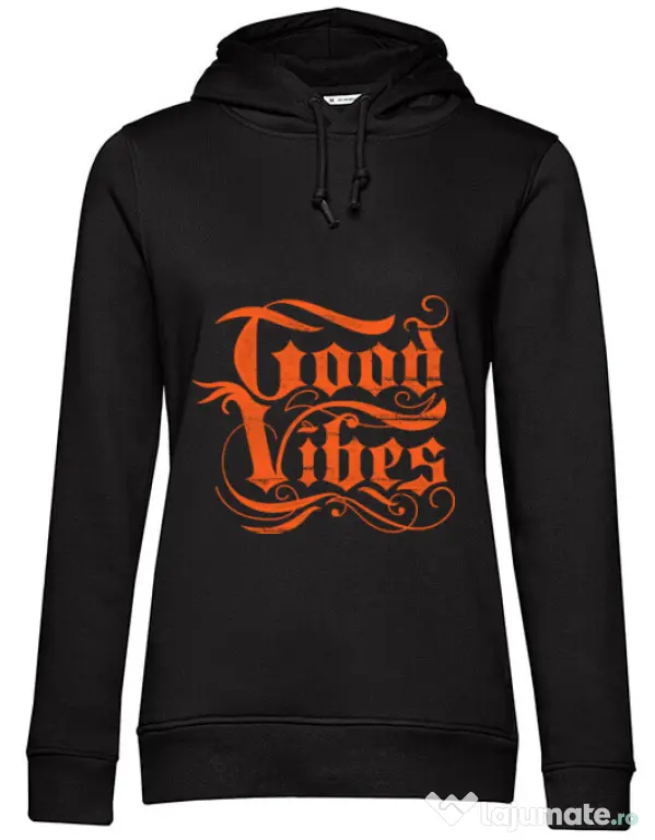 Hoodie dama cu gluga Good vibes Negru