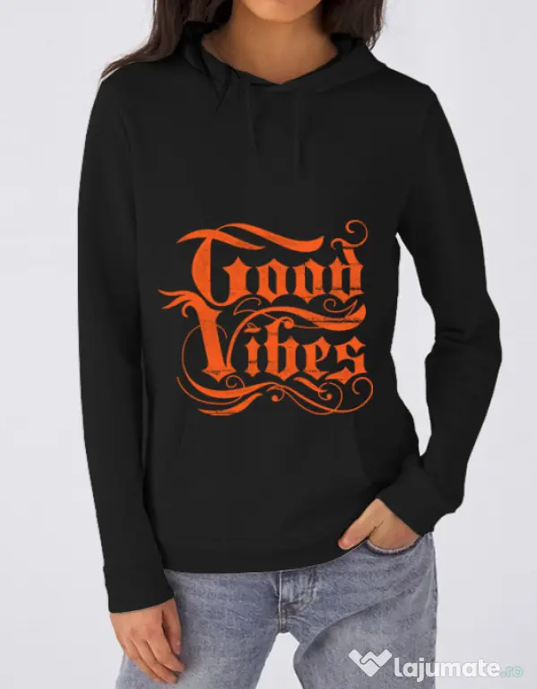 Hoodie dama cu gluga Good vibes Negru