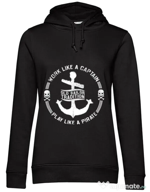 Hoodie dama cu gluga Old sailor tradition Negru