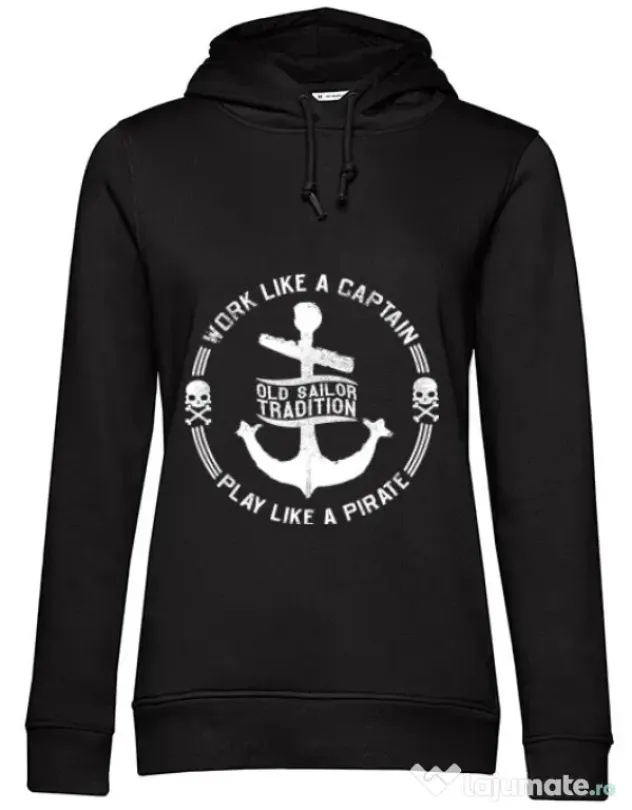 Hoodie dama cu gluga Old sailor tradition Negru