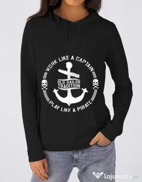 Hoodie dama cu gluga Old sailor tradition Negru