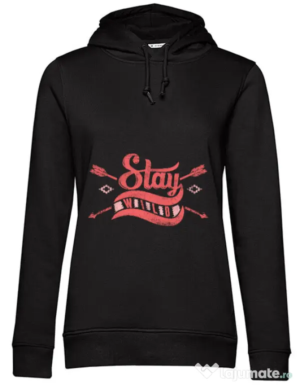 Hoodie dama cu gluga Stay wild Negru