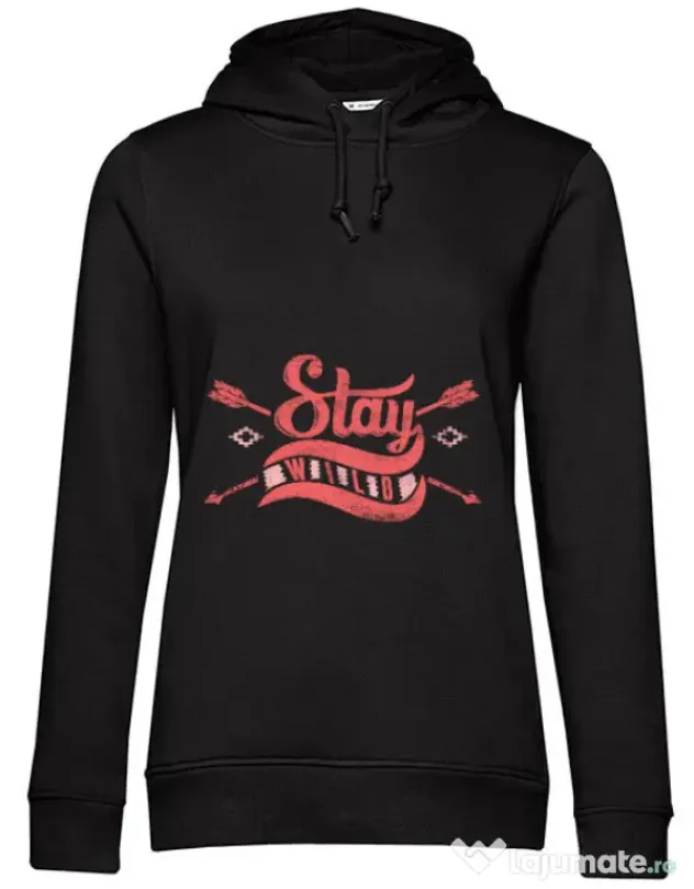 Hoodie dama cu gluga Stay wild Negru