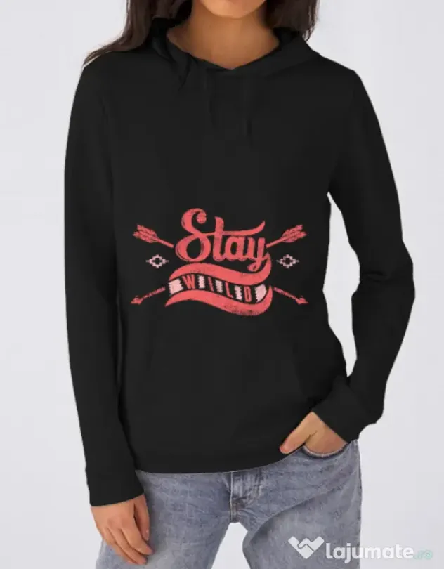 Hoodie dama cu gluga Stay wild Negru