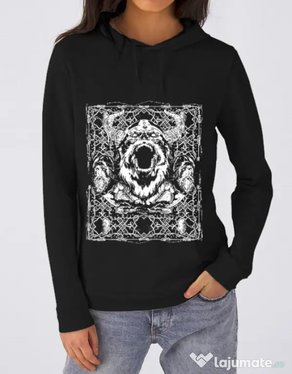 Hoodie dama cu gluga Viking rage Negru