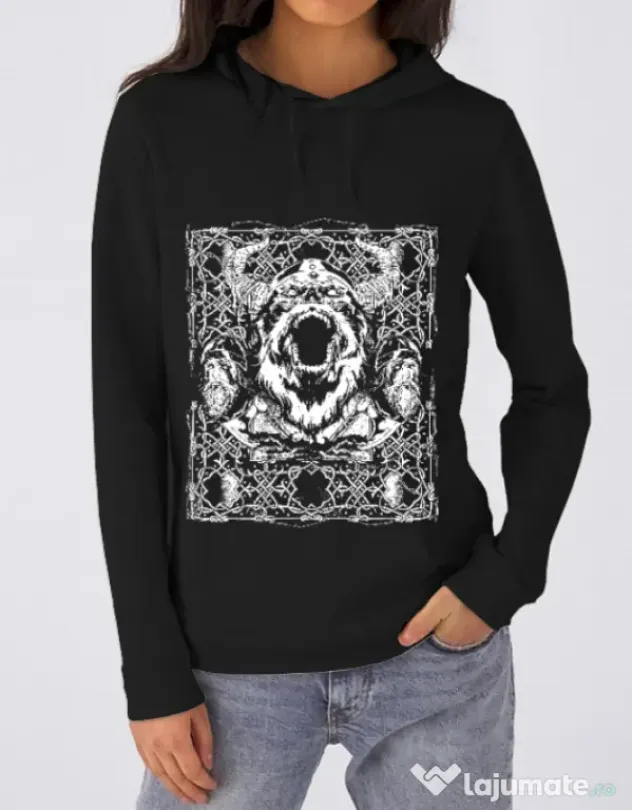 Hoodie dama cu gluga Viking rage Negru