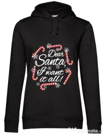 Hoodie dama cu gluga Dear santa Negru