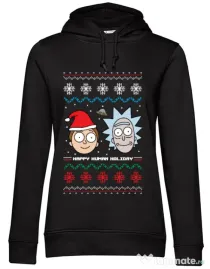 Hoodie dama cu gluga Rick and Morty Christmas Negru