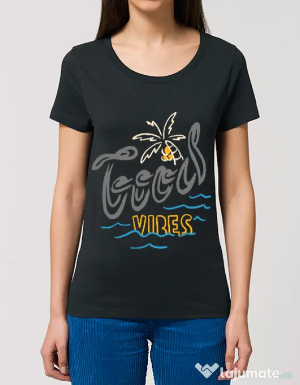 Tricou STANLEY STELLA dama Cool vibes typo Negru