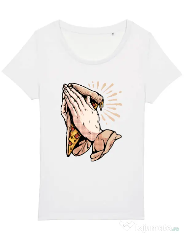 Tricou STANLEY STELLA dama Pray for pizza Alb