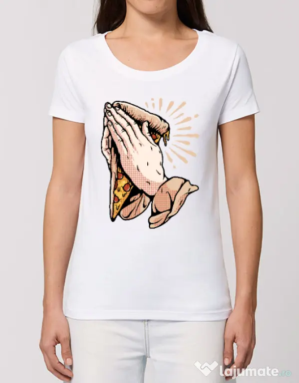 Tricou STANLEY STELLA dama Pray for pizza Alb