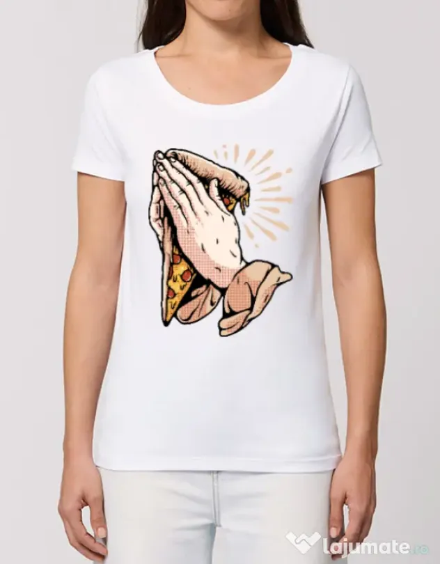 Tricou STANLEY STELLA dama Pray for pizza Alb