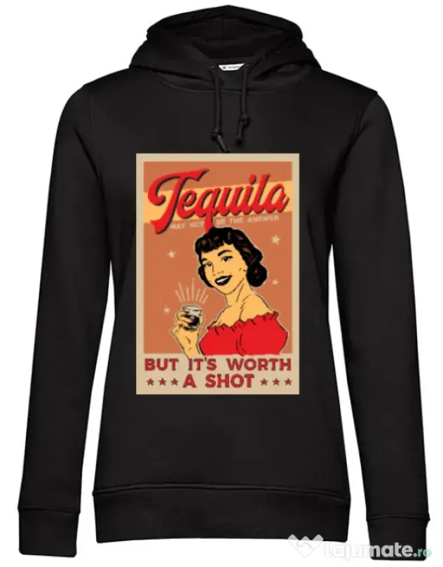 Hoodie dama cu gluga Worth a shot Negru