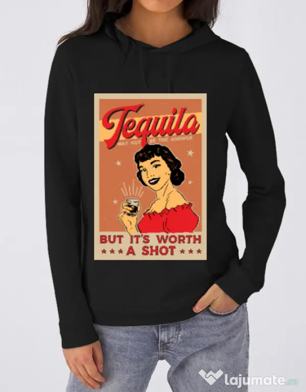 Hoodie dama cu gluga Worth a shot Negru