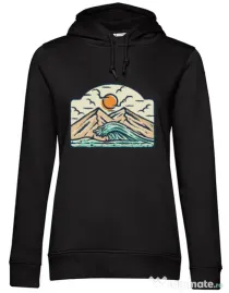 Hoodie dama cu gluga Mountain and wave Negru
