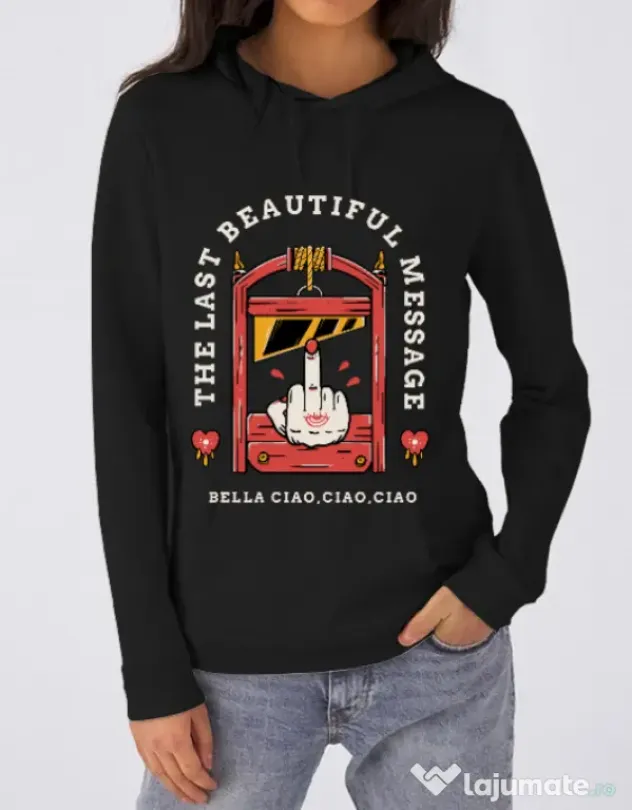 Hoodie dama cu gluga The last message Negru