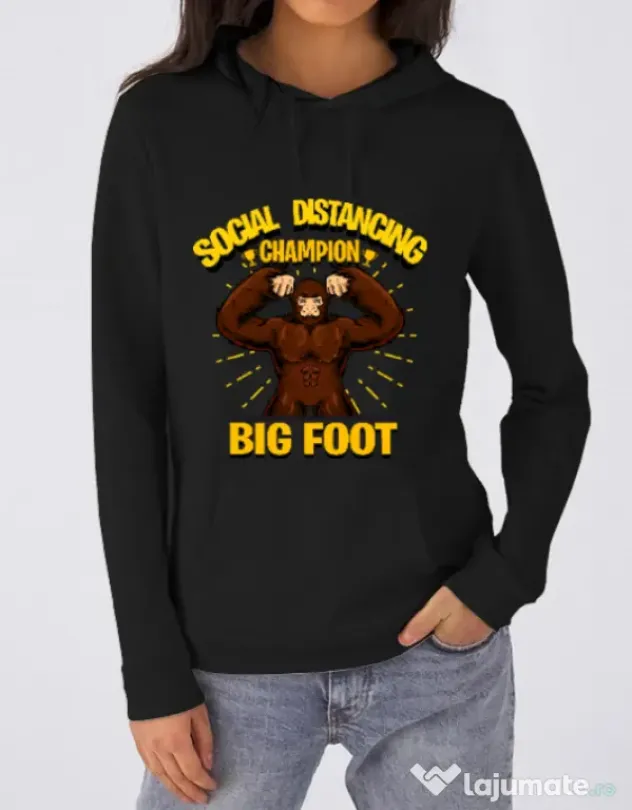 Hoodie dama cu gluga Social distancing 2 Negru