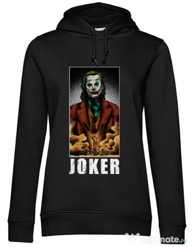 Hoodie dama cu gluga Joker flames Negru