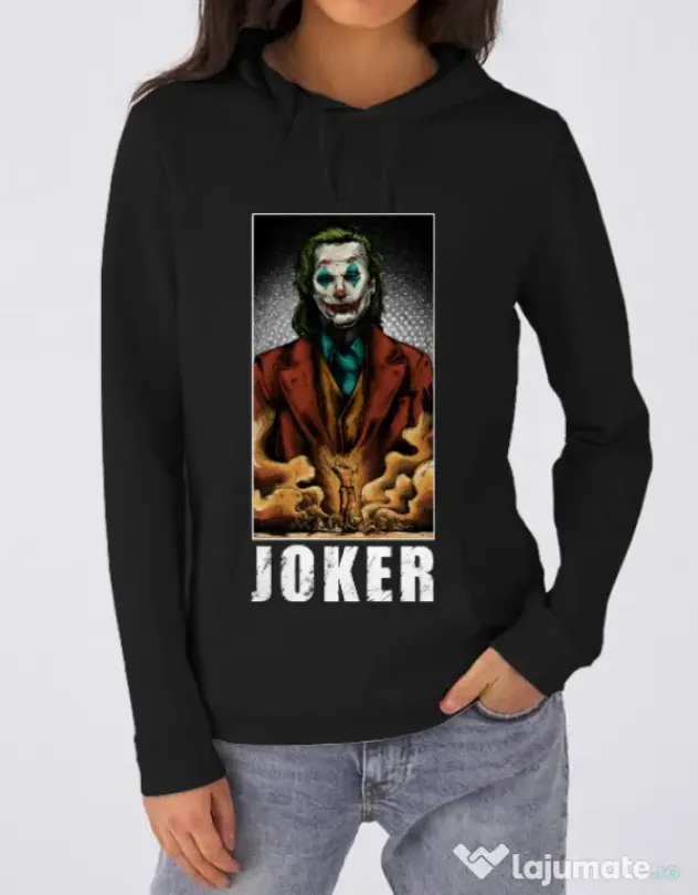 Hoodie dama cu gluga Joker flames Negru