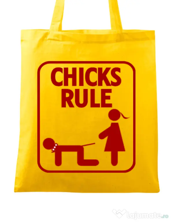 Sacosa personalizata Burlacite Chicks Rule Galben