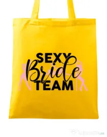 Sacosa personalizata Petrecerea burlacitelor Sexy bride team Galben