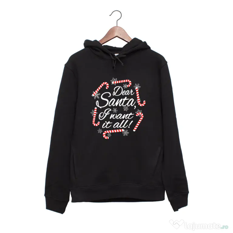 Hanorac personalizat negru unisex Dear santa