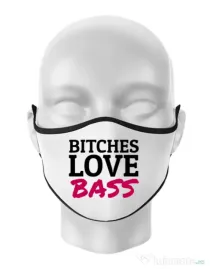 Masca personalizata reutilizabila Bitches love bass Alb