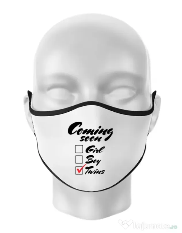 Masca personalizata reutilizabila Coming soon 2 Alb