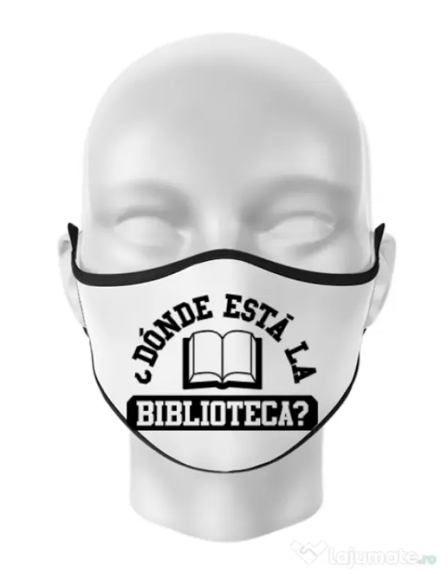 Masca personalizata reutilizabila Donde esta la biblioteca Alb