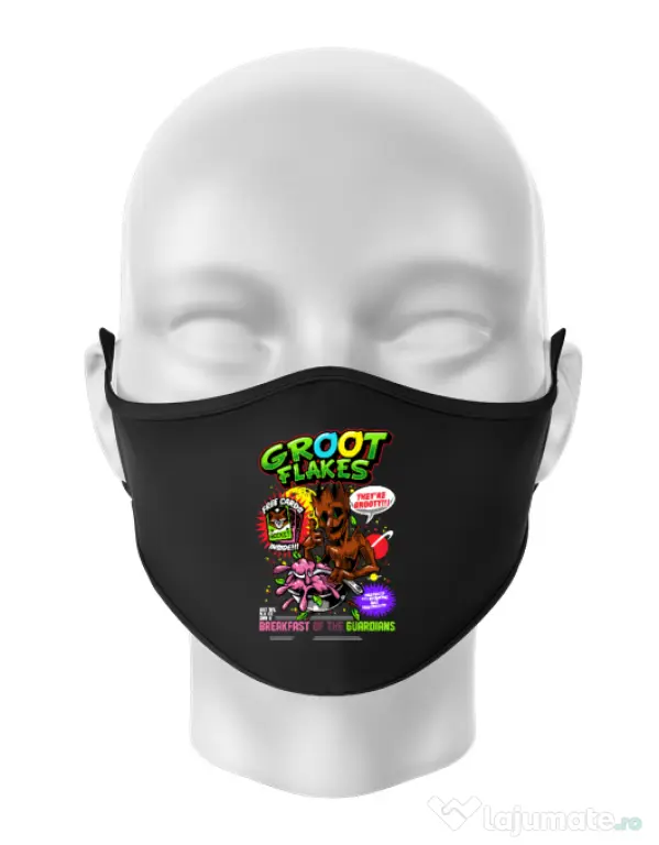 Masca personalizata reutilizabila Groot flakes Negru