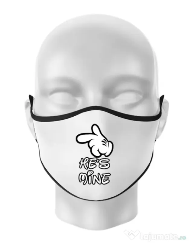 Masca personalizata reutilizabila He is mine Alb