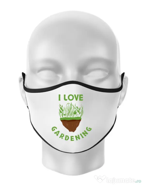 Masca personalizata reutilizabila I love gardening Alb