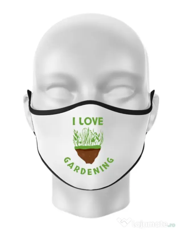 Masca personalizata reutilizabila I love gardening Alb