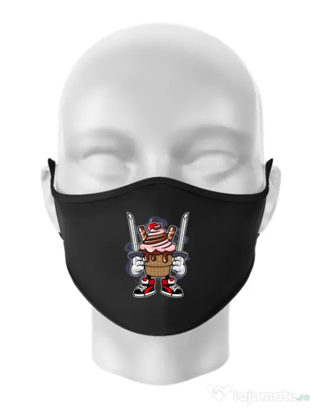 Masca personalizata reutilizabila Ice Cream Ninja Negru