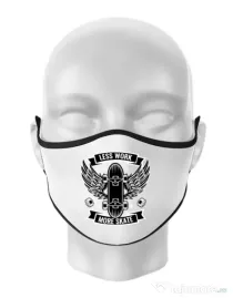Masca personalizata reutilizabila Less work more skate Alb
