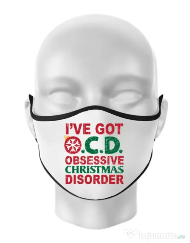 Masca personalizata reutilizabila Obsessive Christmas Disorder Alb