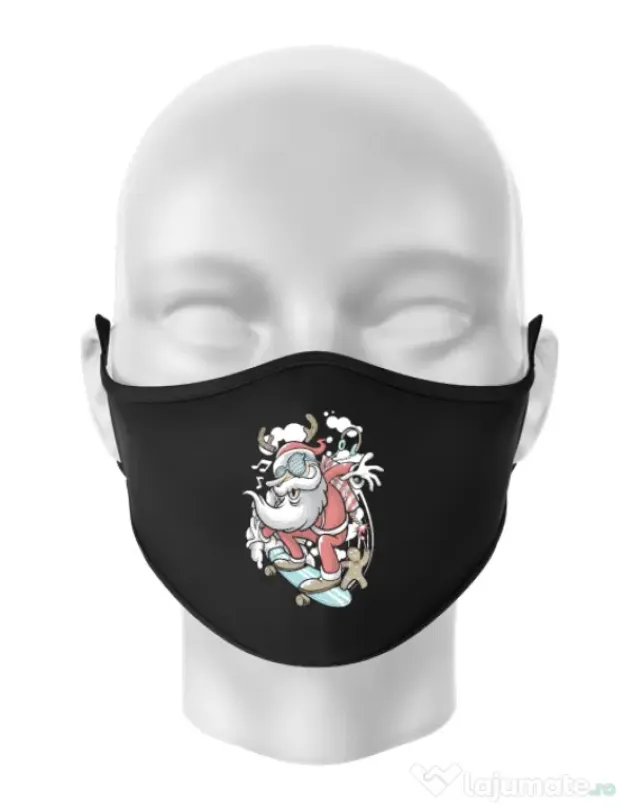 Masca personalizata reutilizabila Skater Santa Negru
