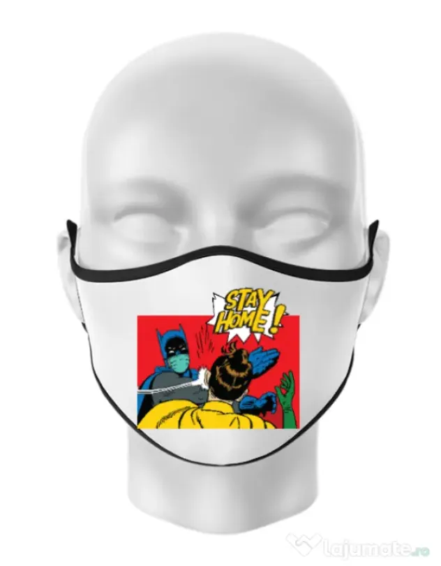 Masca personalizata reutilizabila Stay home Robin Alb