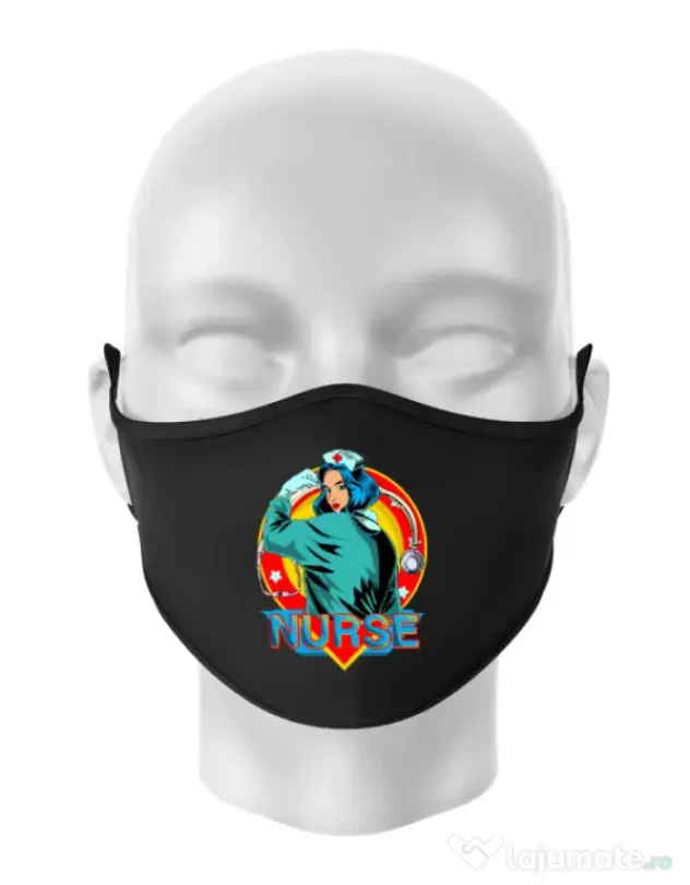 Masca personalizata reutilizabila Strong nurse Negru